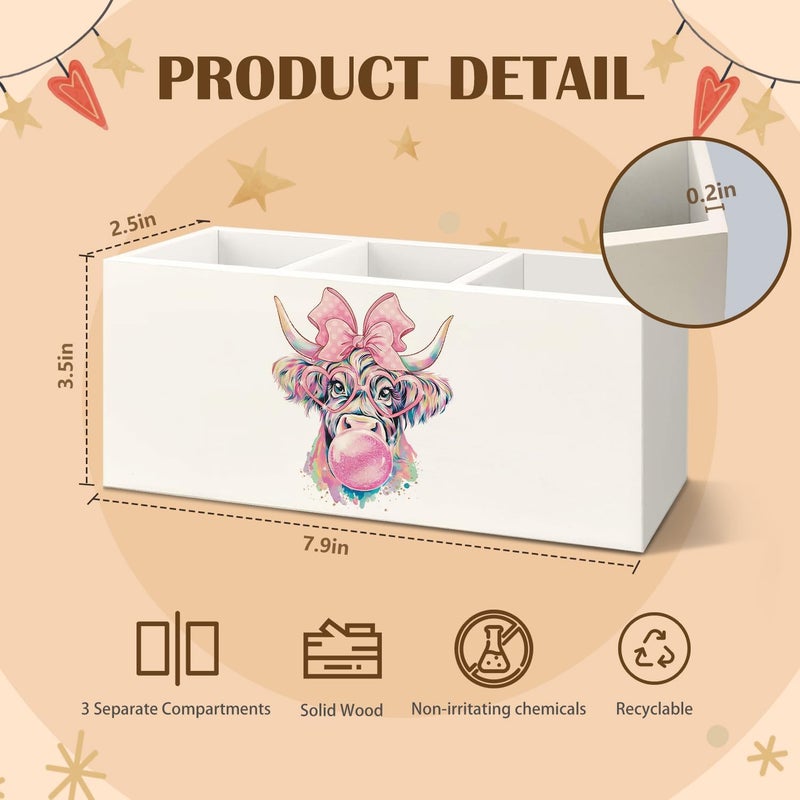 KBRCT Coquette Highland Cow Western Wooden Utensils Holder, Farmhouse Trendy Pastel Bubblegum Cow Country Wood Cooking Utensil Holder Organizer for Kitchen Countertop Counter Decor Accessories - Image 3